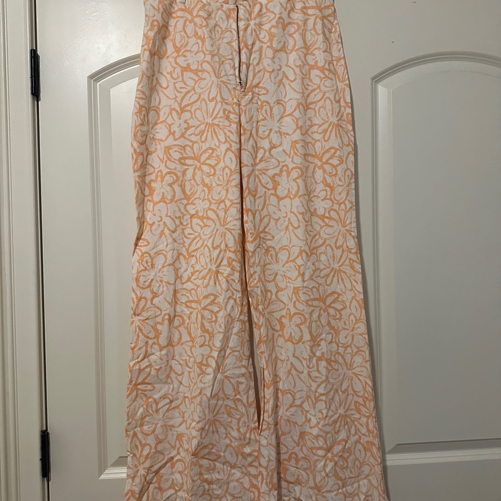 Free People Floral Wide-Leg Pants in Orange and White NWT